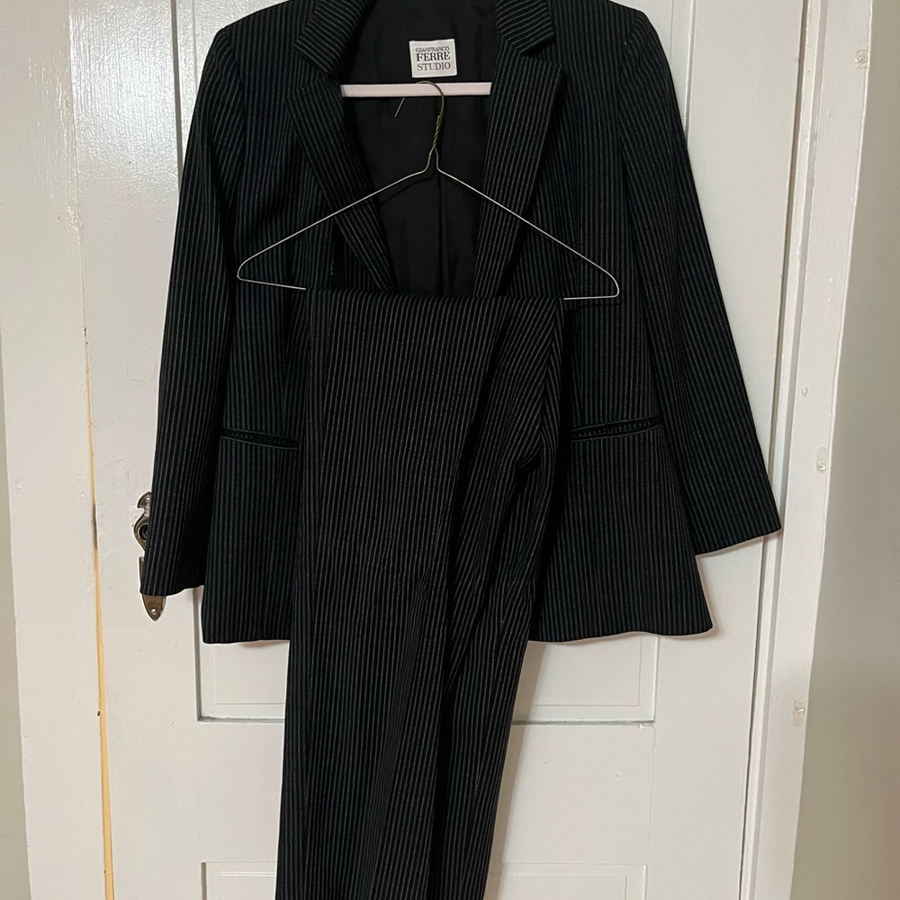 Vintage Italian Gianfranco Ferre Black Pinstripe Suit